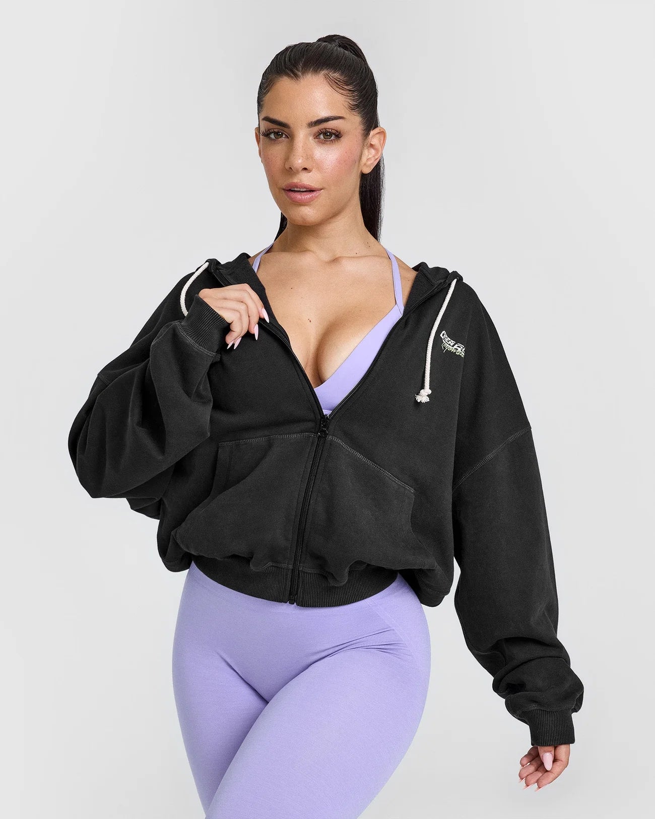 Raw Lounge Oversized Zip Through Hoodie with Graphic - Washed Black