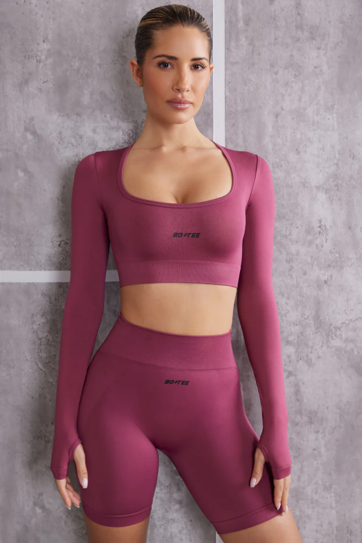 Super Sculpt Seamless Long-Sleeve Crop Top - Dark Rose