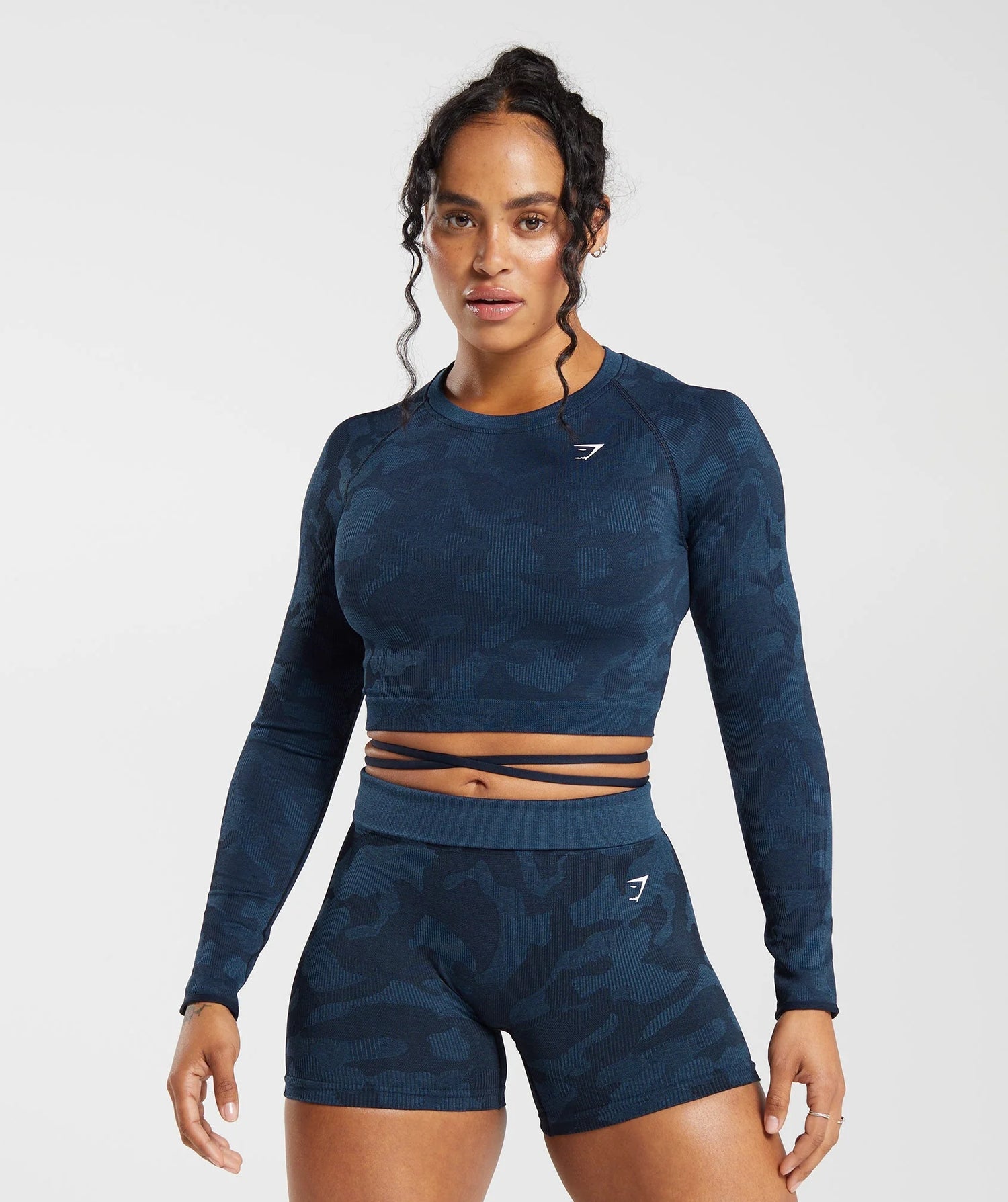 Adapt Camo Seamless Long Sleeve Crop Top - Midnight Blue/Ash Blue