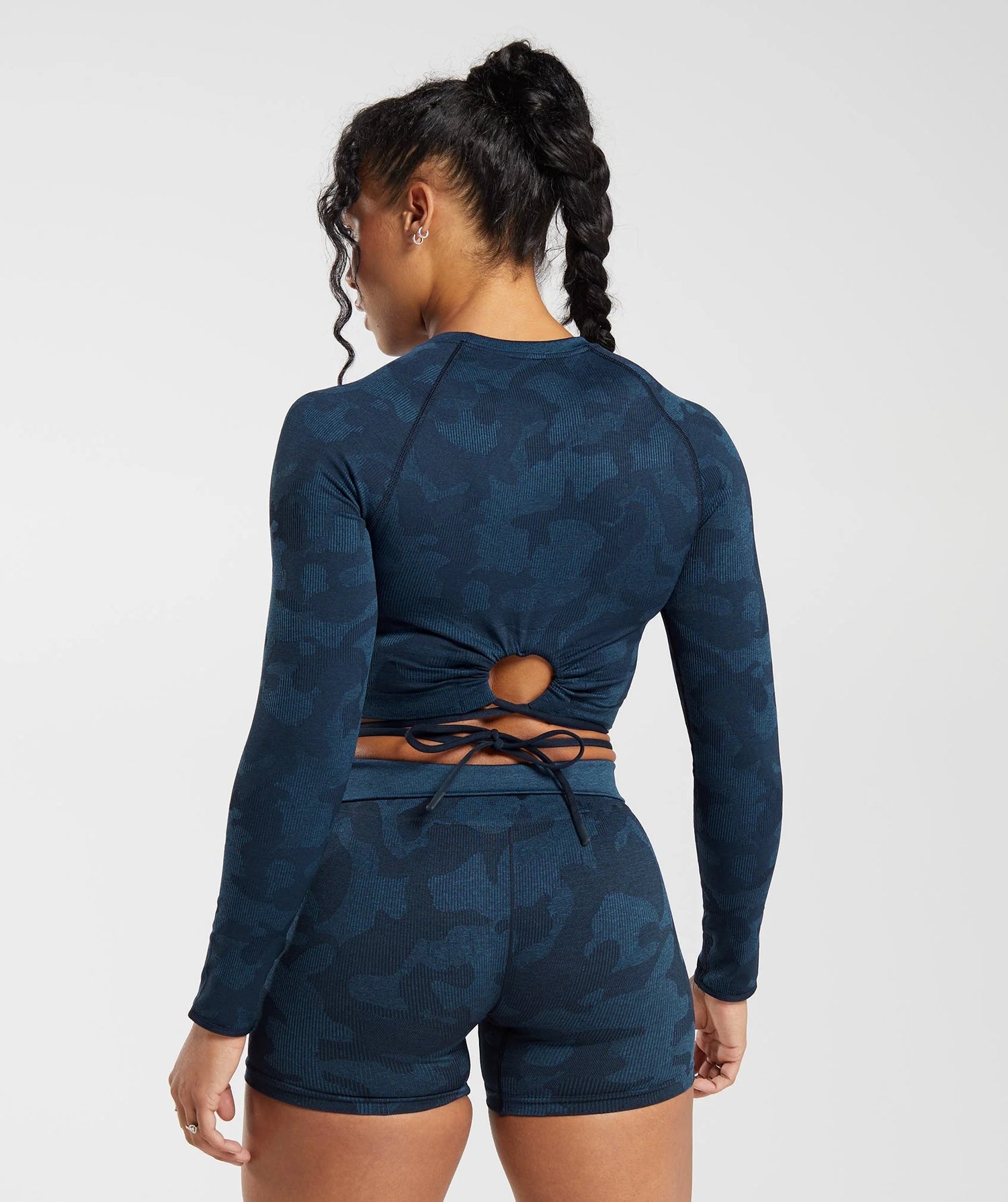 Adapt Camo Seamless Long Sleeve Crop Top - Midnight Blue/Ash Blue