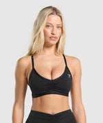 Ruched Strappy Sports Bra - Black