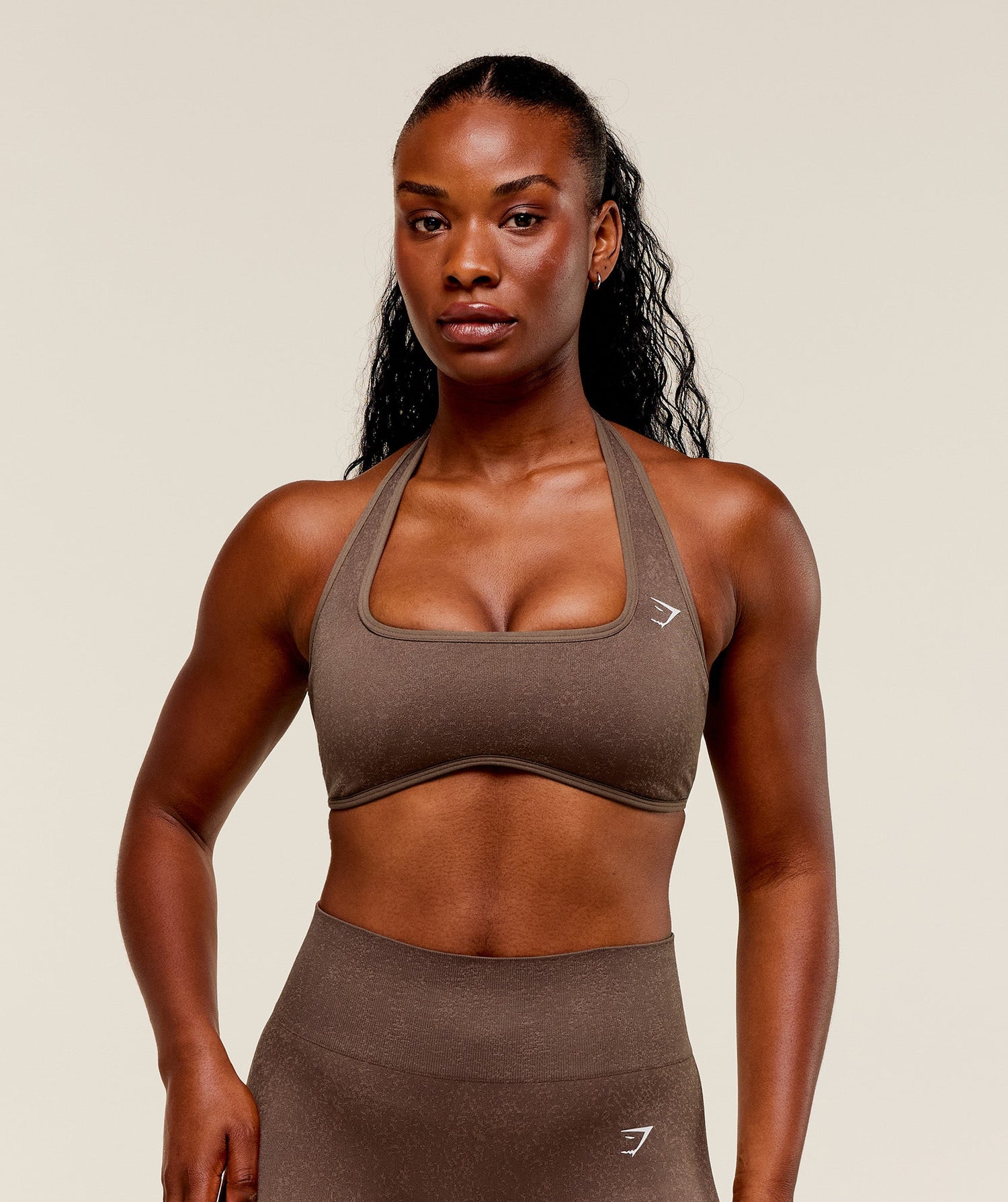 Adapt Fleck x Whitney Halterneck Sports Bra - Soft Brown/Chestnut Pink