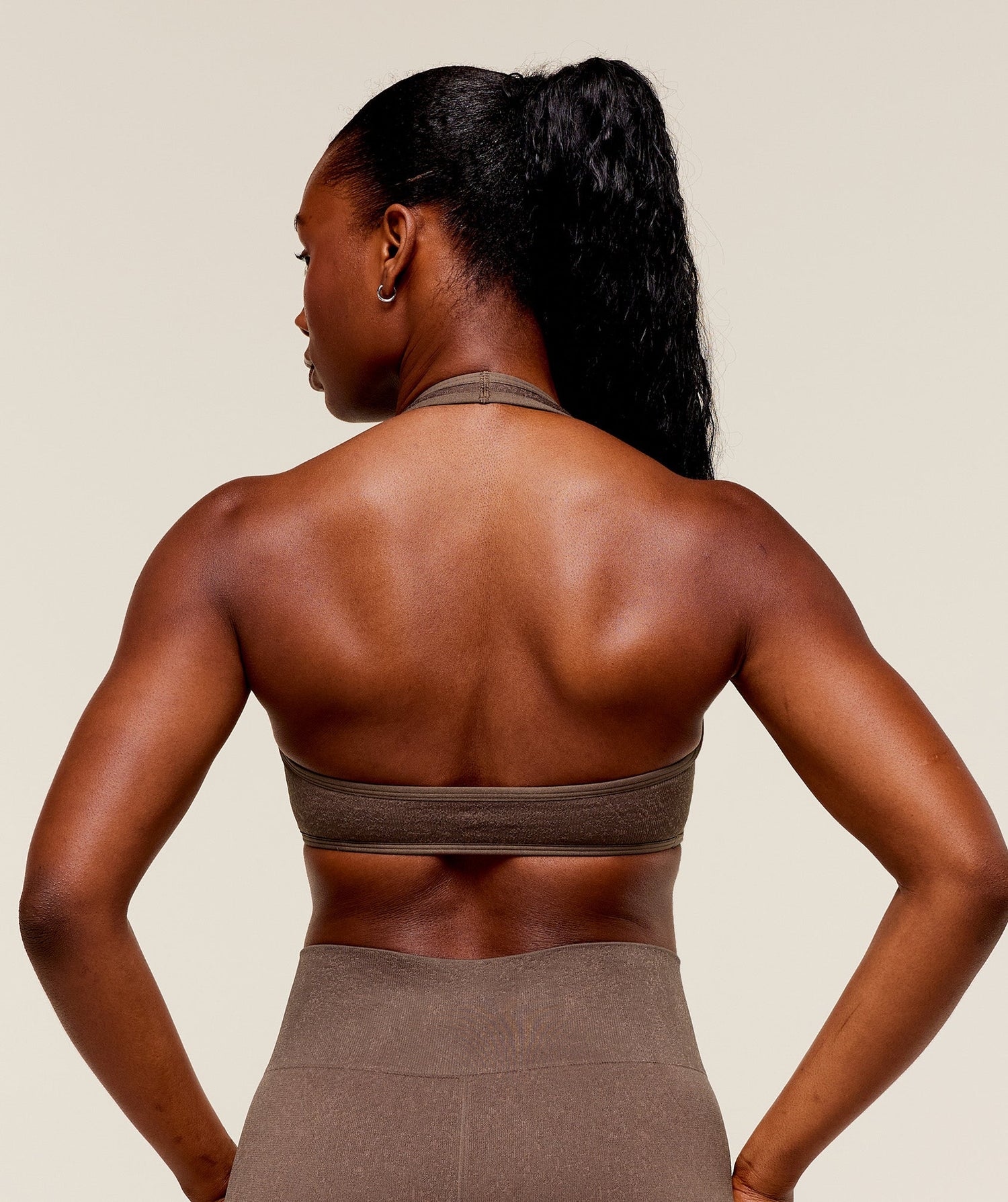 Adapt Fleck x Whitney Halterneck Sports Bra - Soft Brown/Chestnut Pink