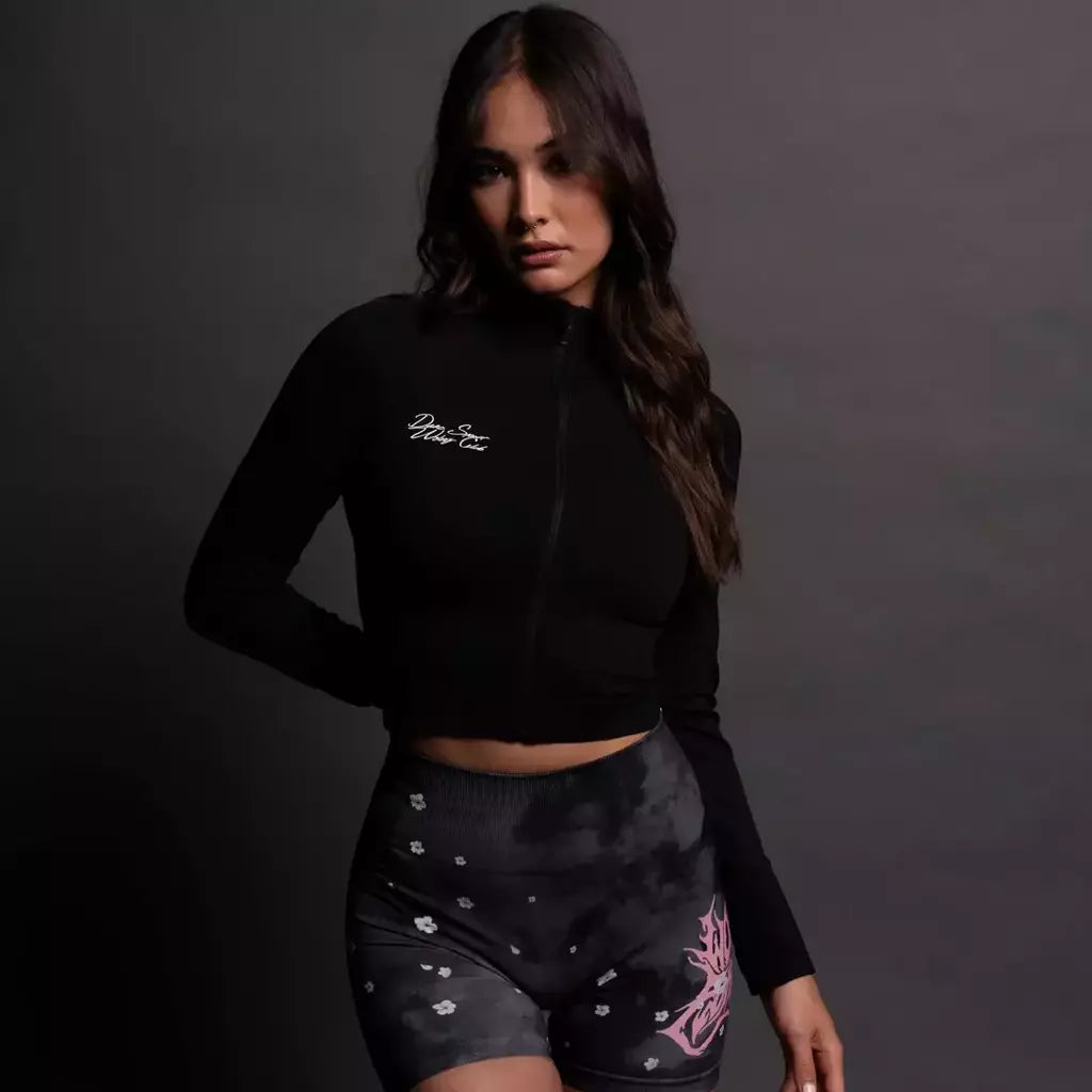 Written In Stone "Everson Seamless" Yasmin L/S Zip Top - Black