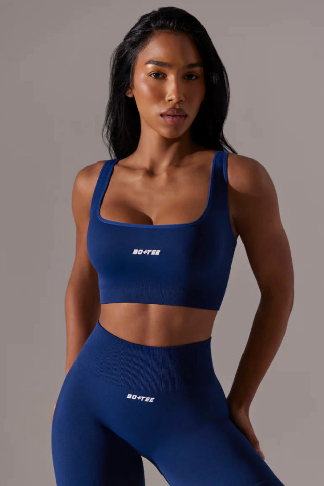Open Back Square Neck Sports Bra - Navy
