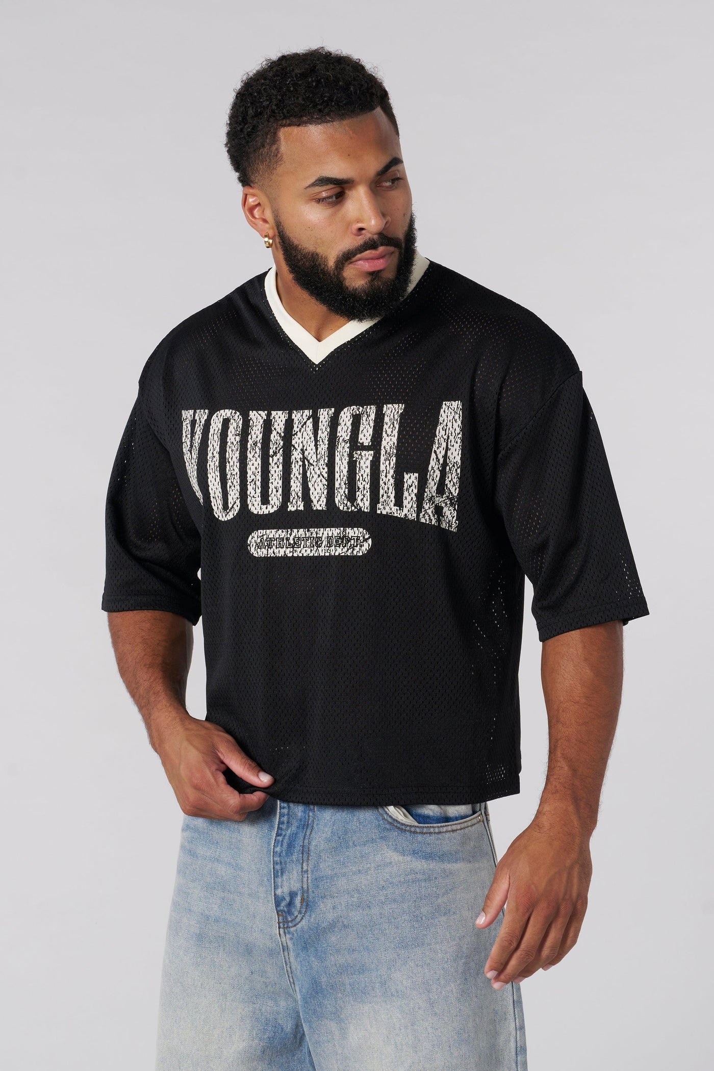 4187 - Varsity Football Cropped Jersey - Black