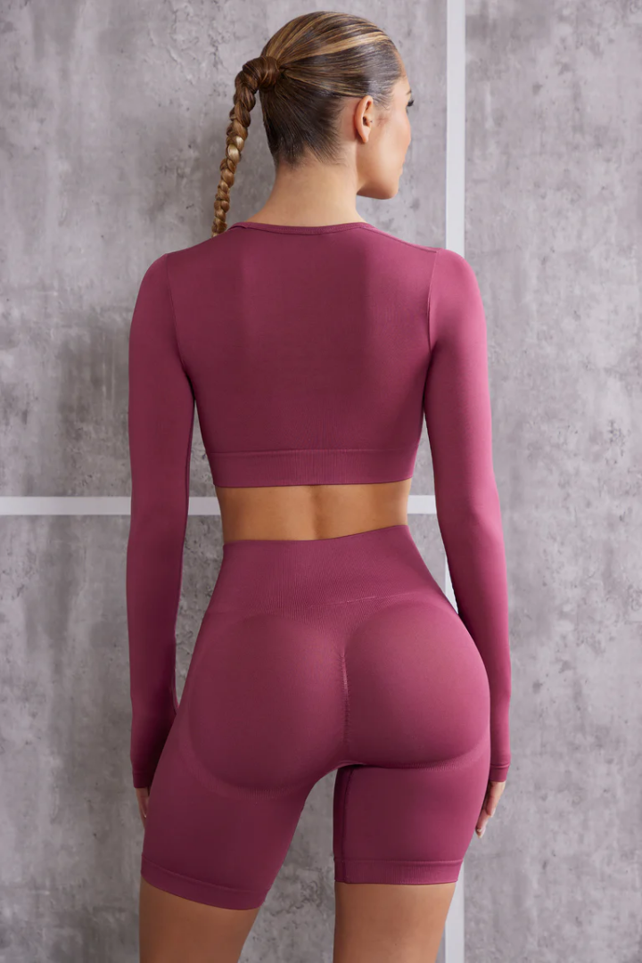 Super Sculpt Seamless Long-Sleeve Crop Top - Dark Rose