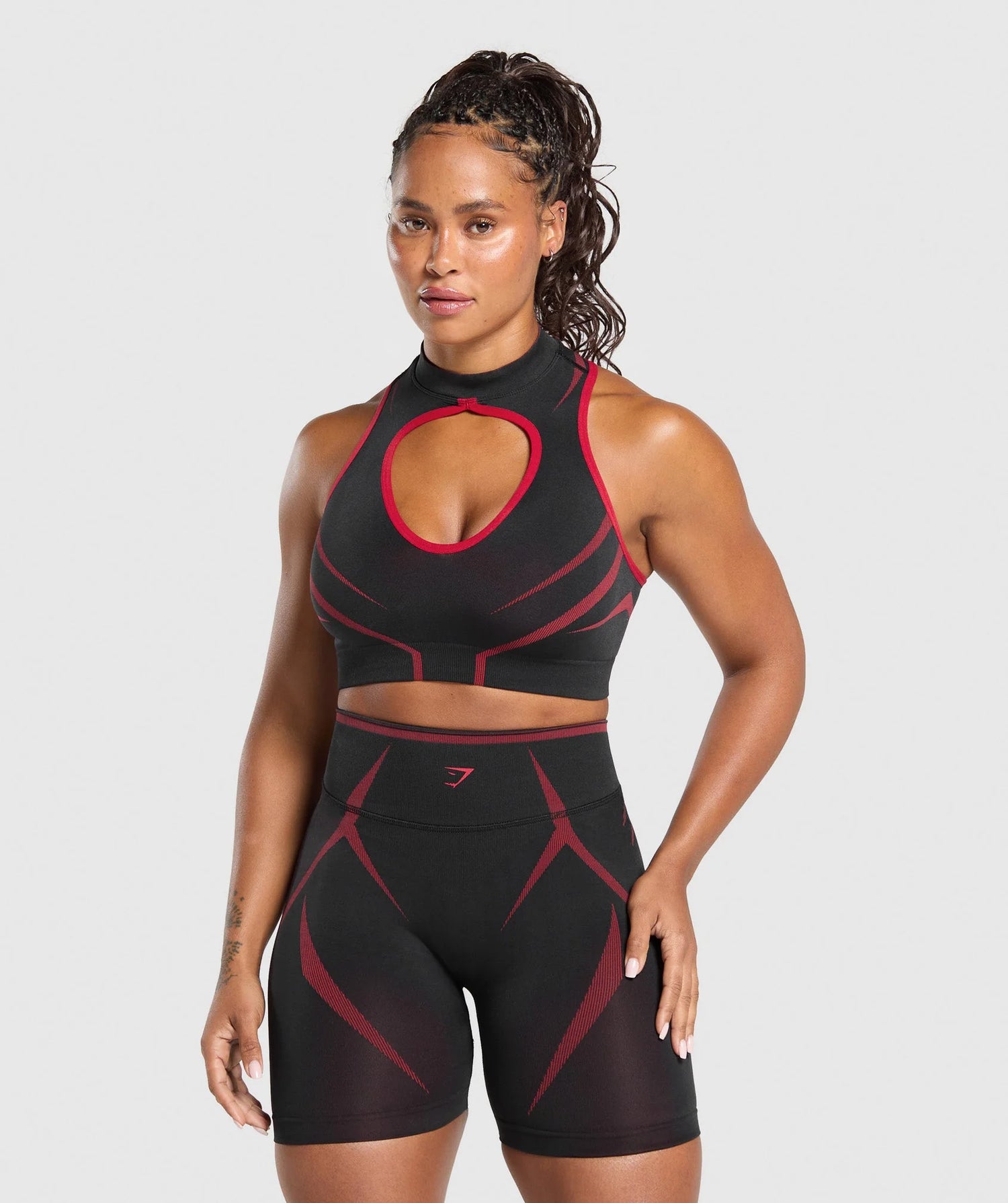 Apex Lift Seamless Crop Top - Black/Carmine Red