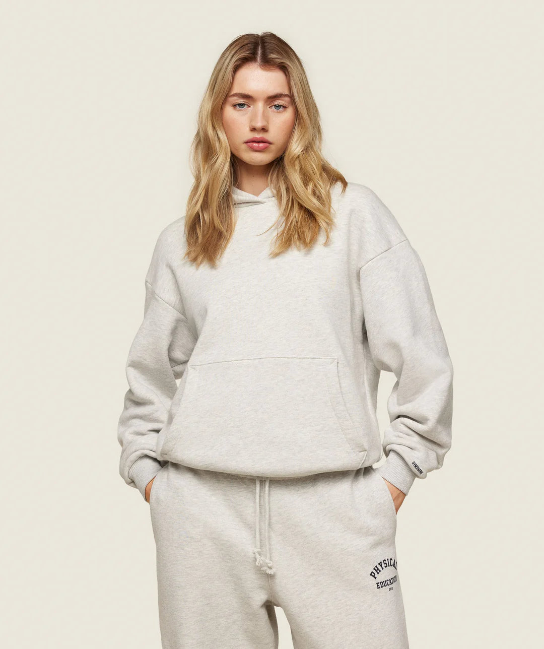 Phys Ed Logo Hoodie - Light Grey Marl