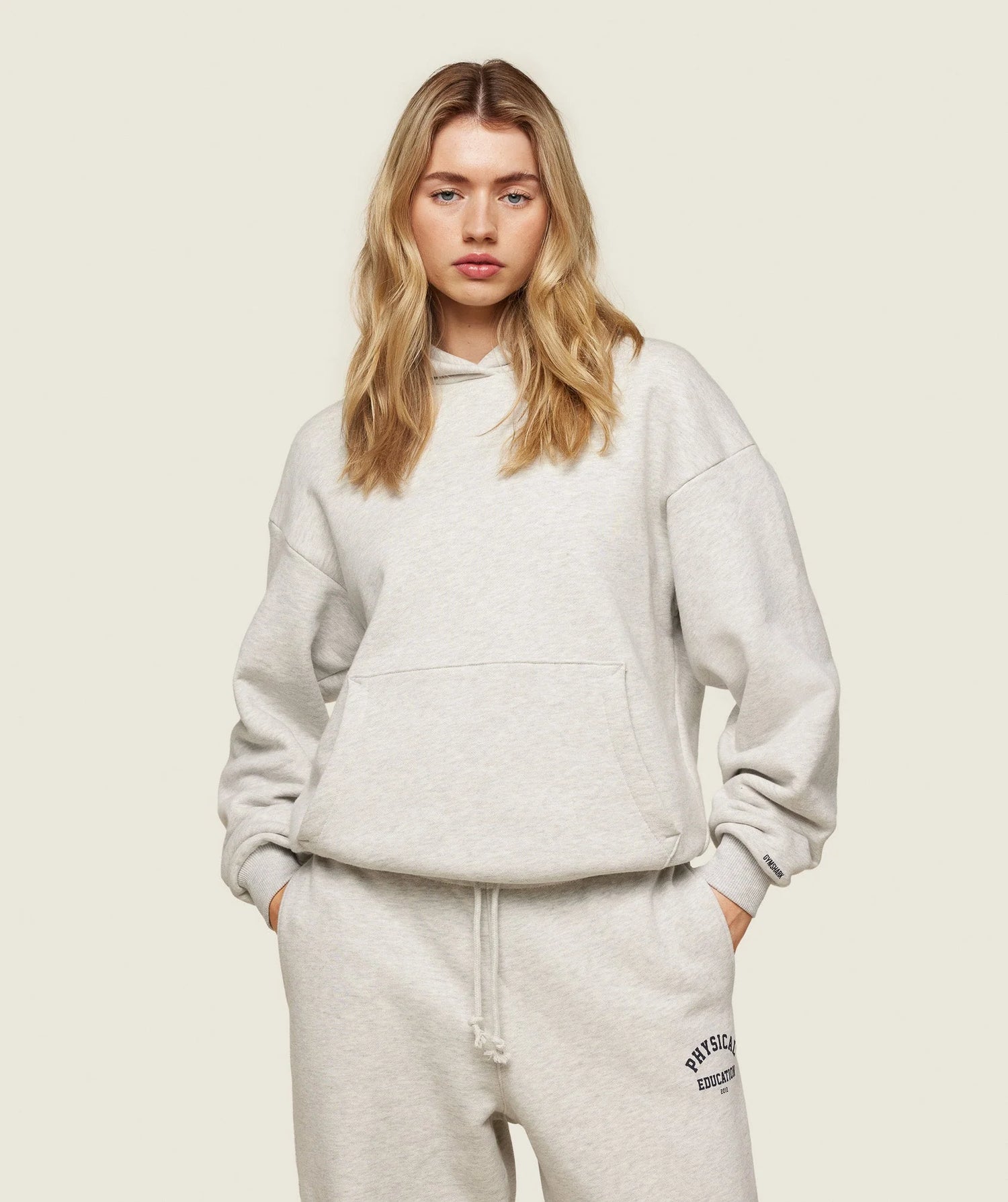 Phys Ed Logo Hoodie - Light Grey Marl