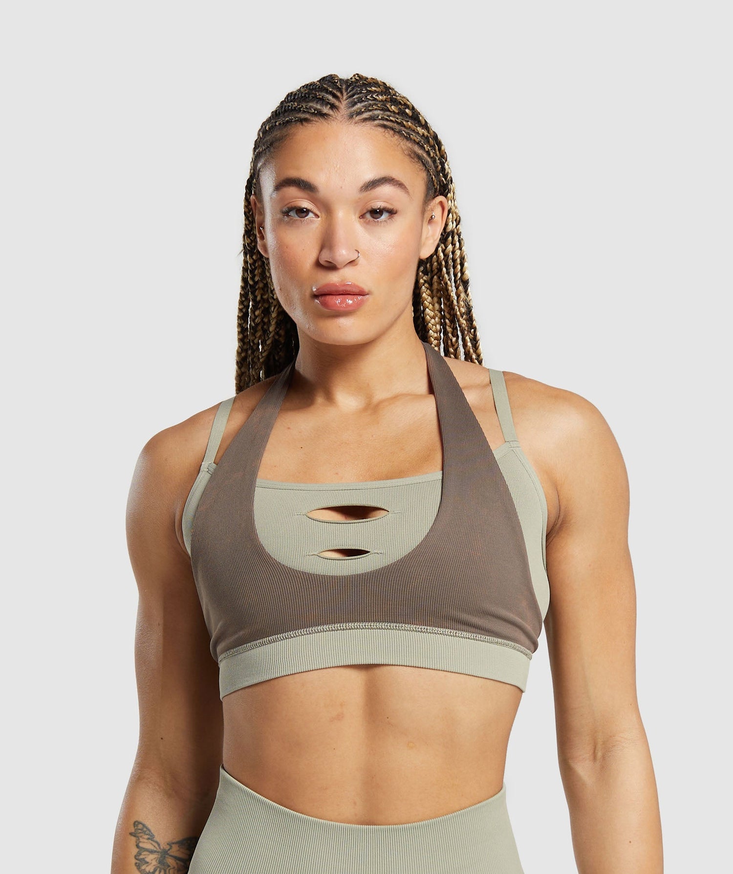 Gains Seamless Bralette - Chalk Green/Camo Brown