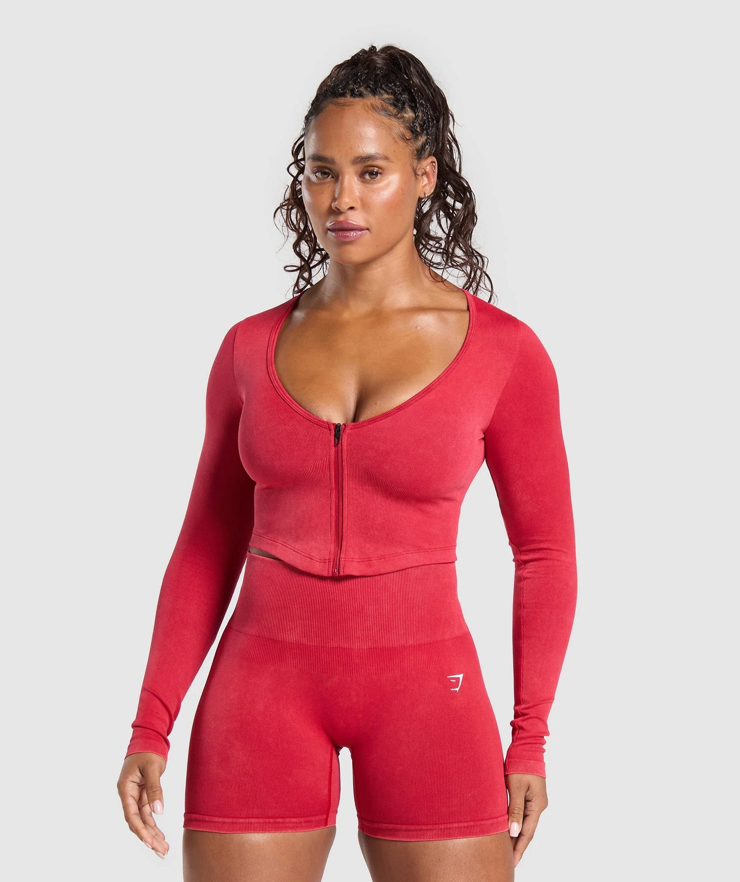 Gains Seamless Washed Zip Up Jacket - Carmine Red
