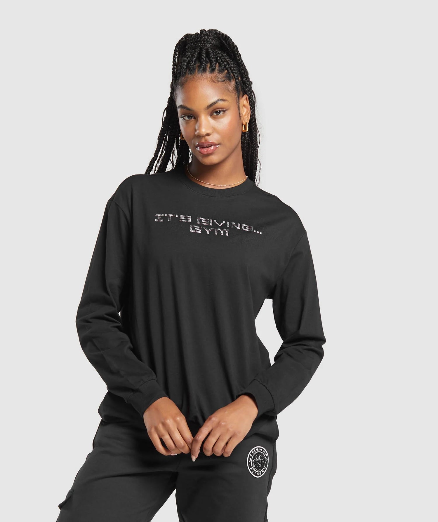 Its Giving Gym Long Sleeve Top - Black