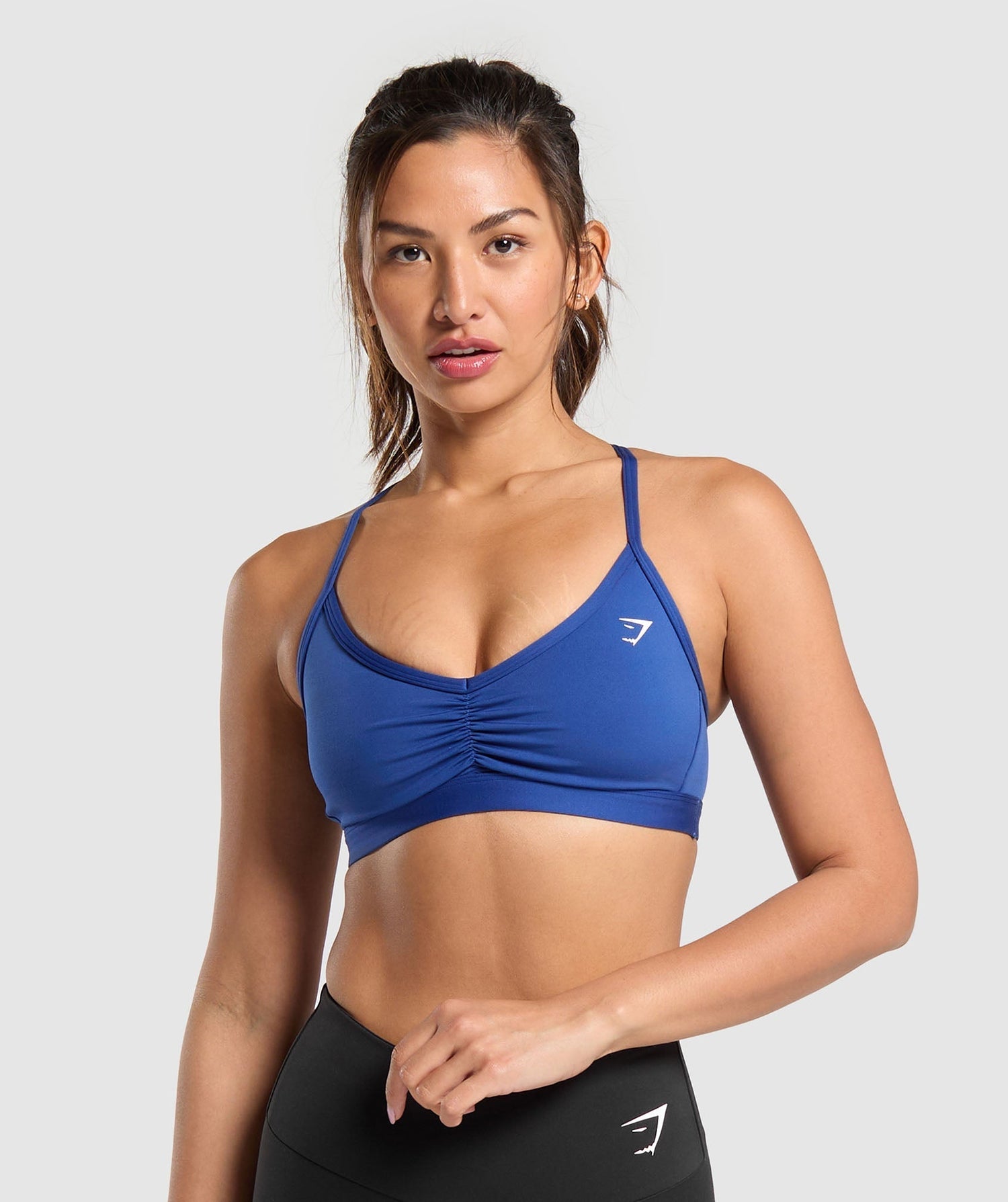 Ruched Strappy Sports Bra - Wave Blue