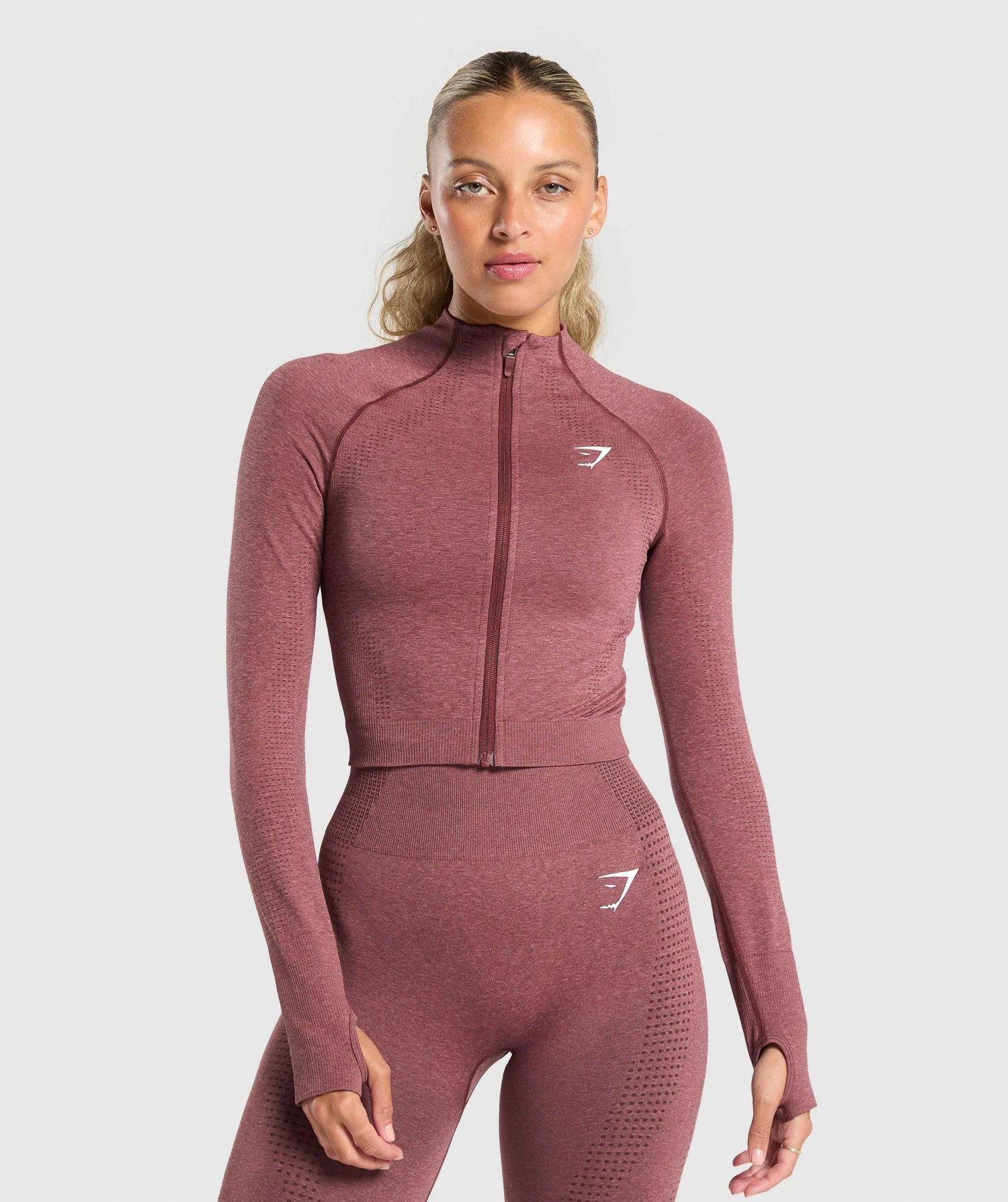 Vital Seamless Midi Zip Pullover - Burgundy Pink Marl