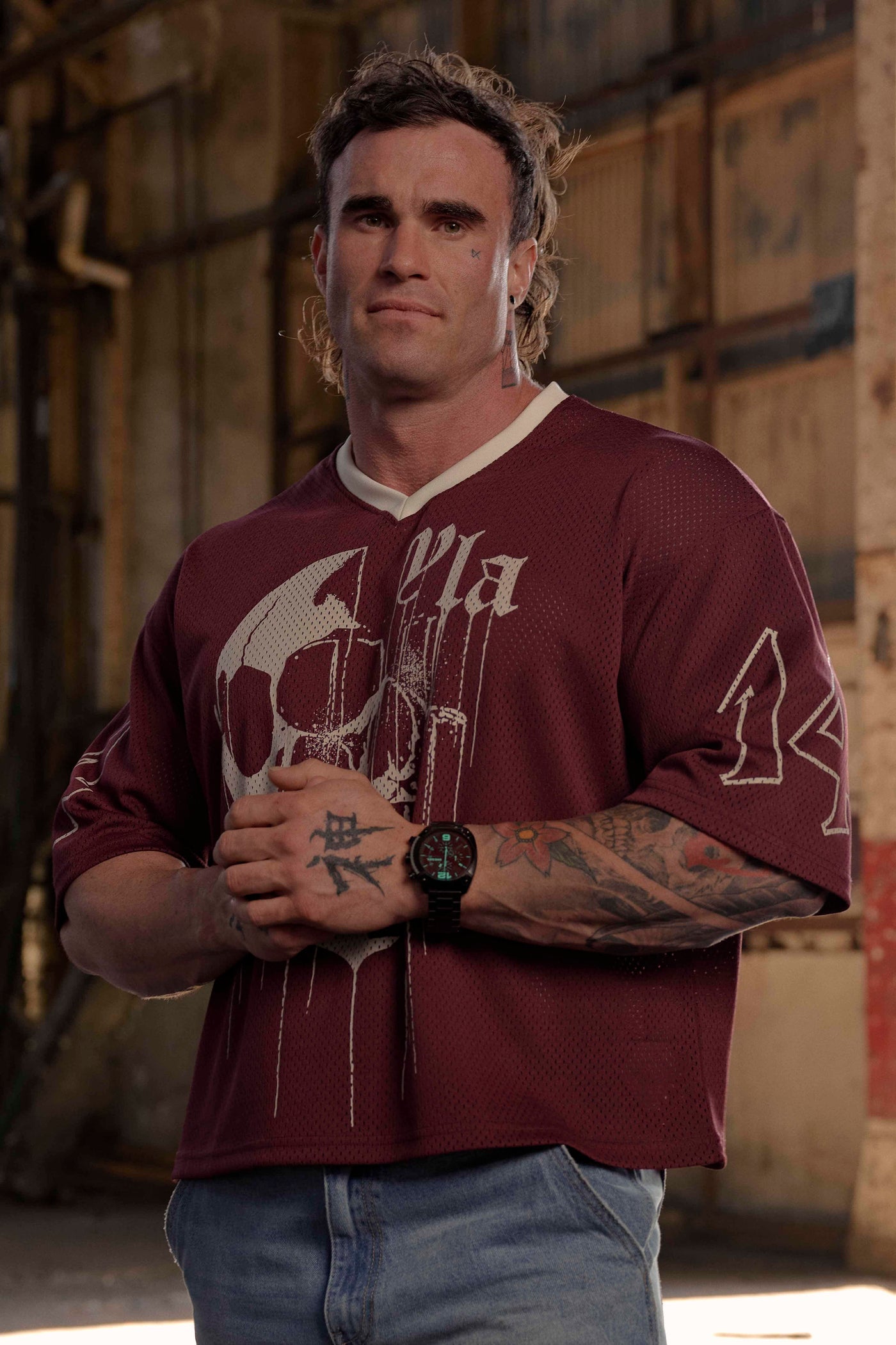4015 - Drippy Skull Jersey - Burgundy
