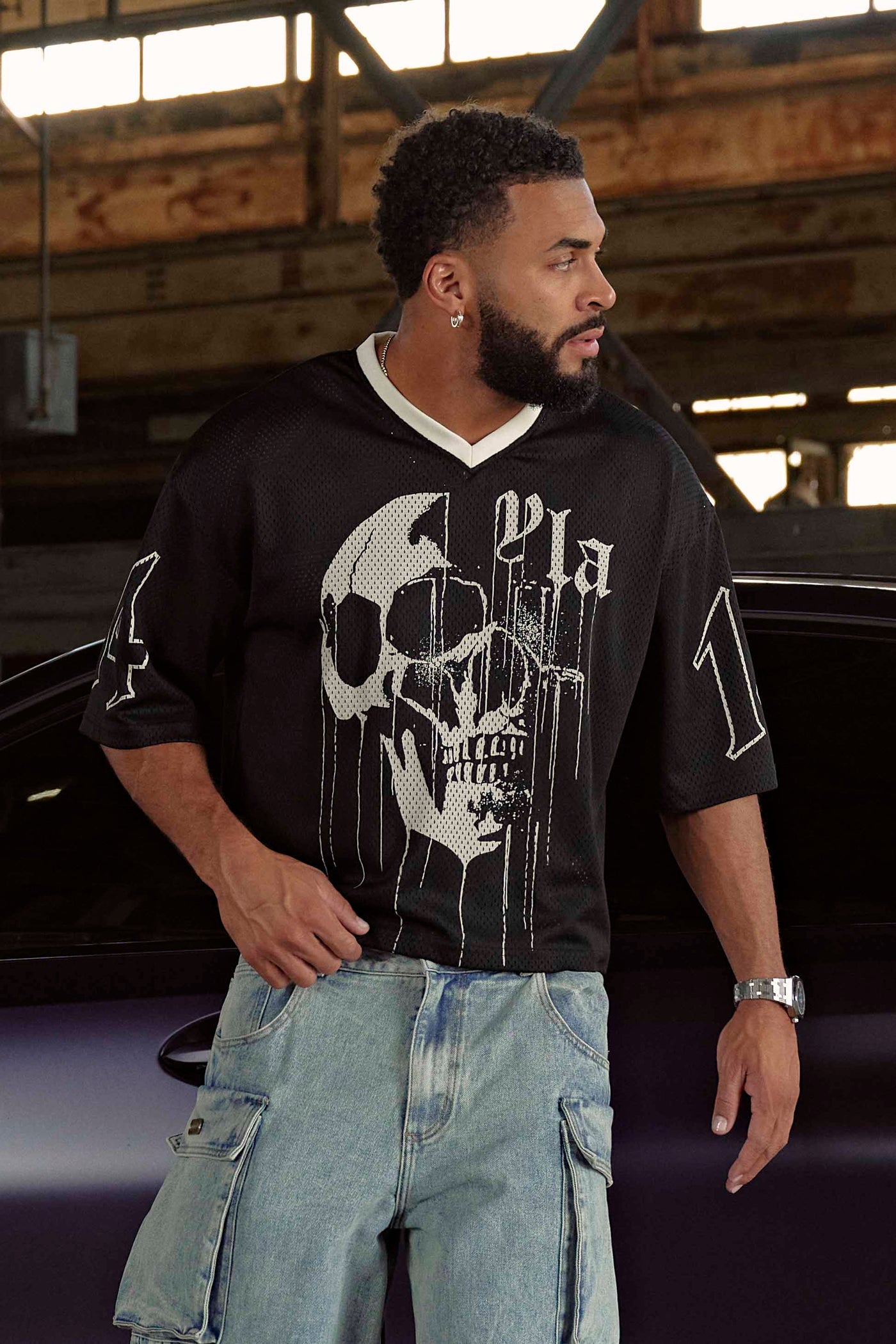 4015 - Drippy Skull Jersey - Black