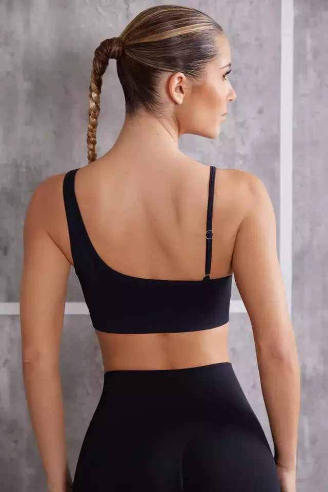 Asymmetric Sports Bra - Black