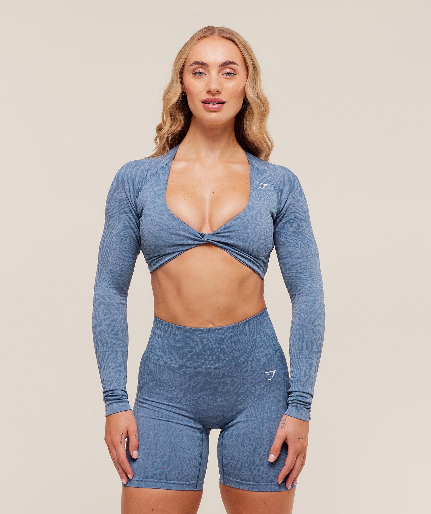 Adapt Animal Long Sleeve Crop Top - Worn Blue/Peri Blue