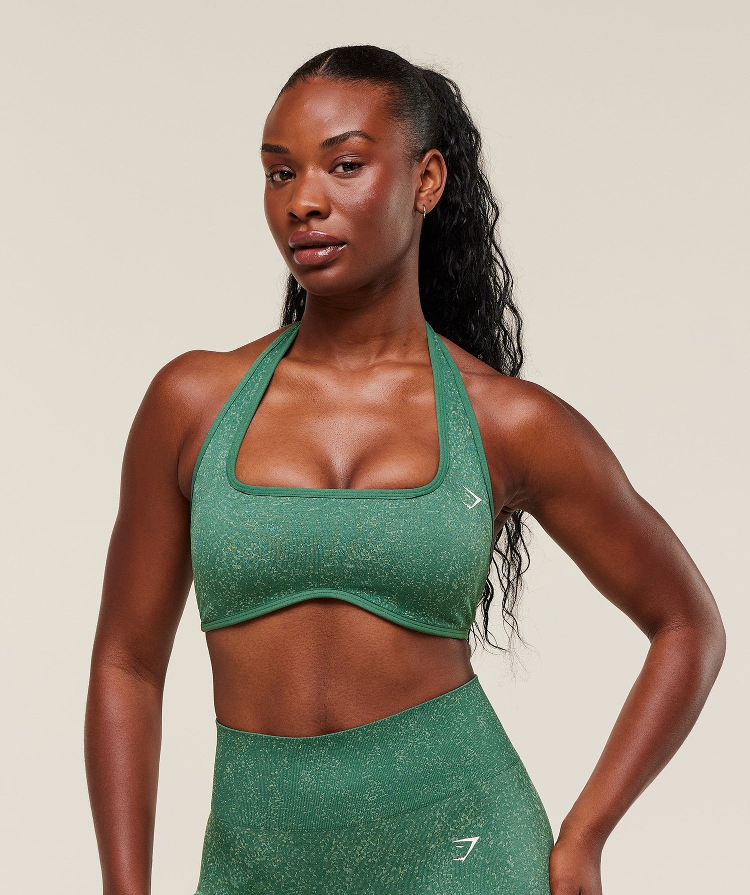 Adapt Fleck x Whitney Halterneck Sports Bra - Lift Green/Clay Green