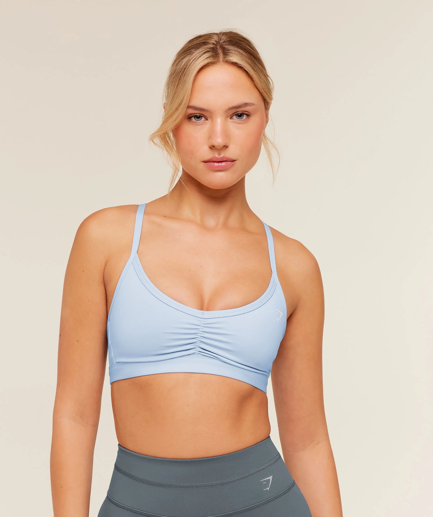 Ruched Strappy Sports Bra - Chilled Blue