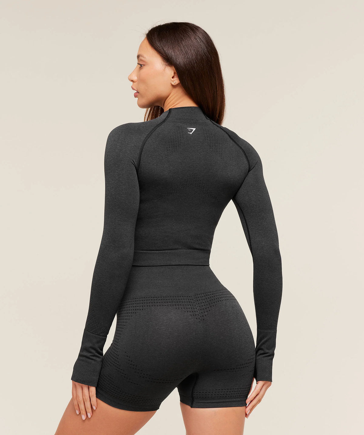 Vital Seamless Midi Zip Up Jacket - Black Marl