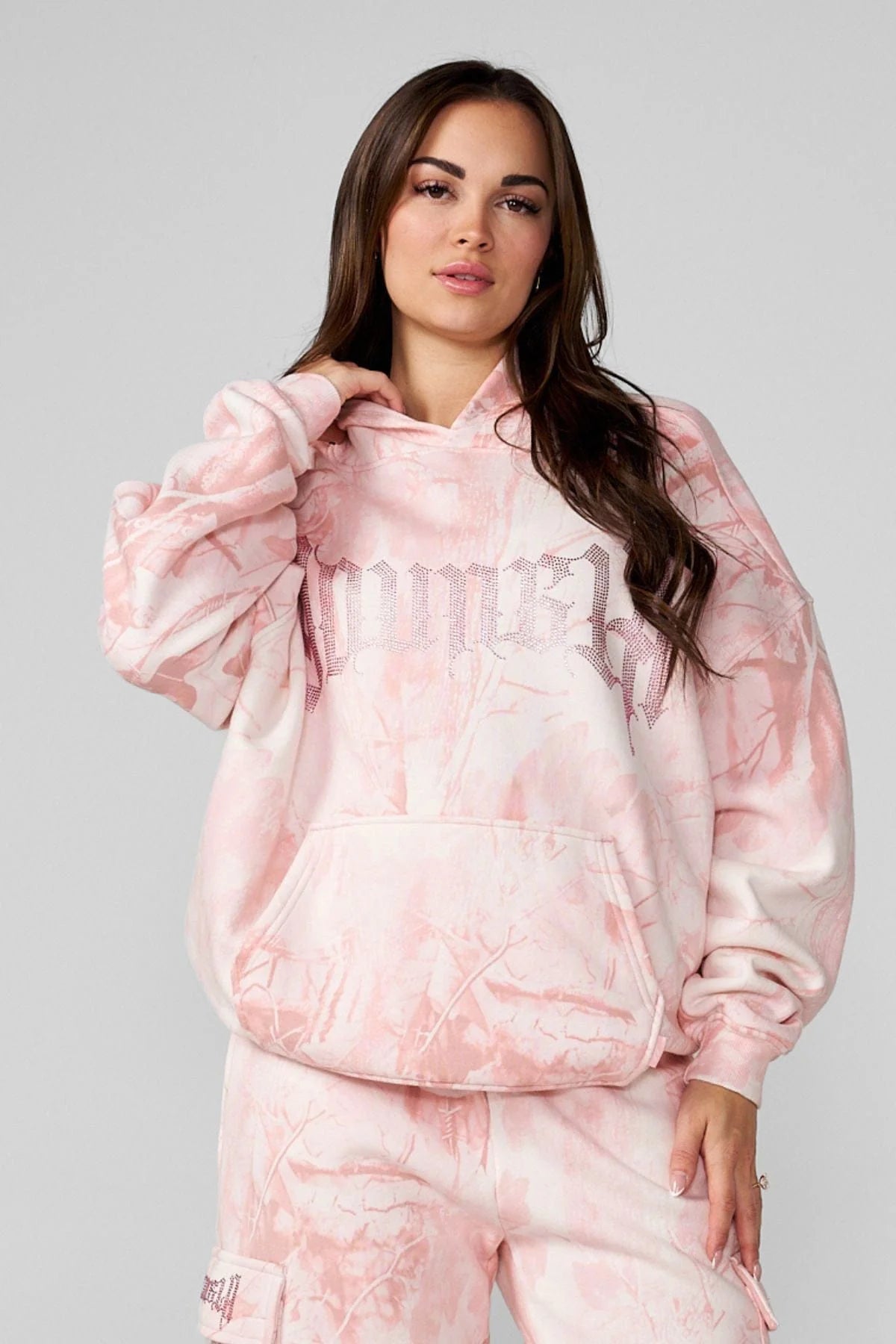 W5168 - Camo Bling Hoodie - Pink Barbed Wire Camo